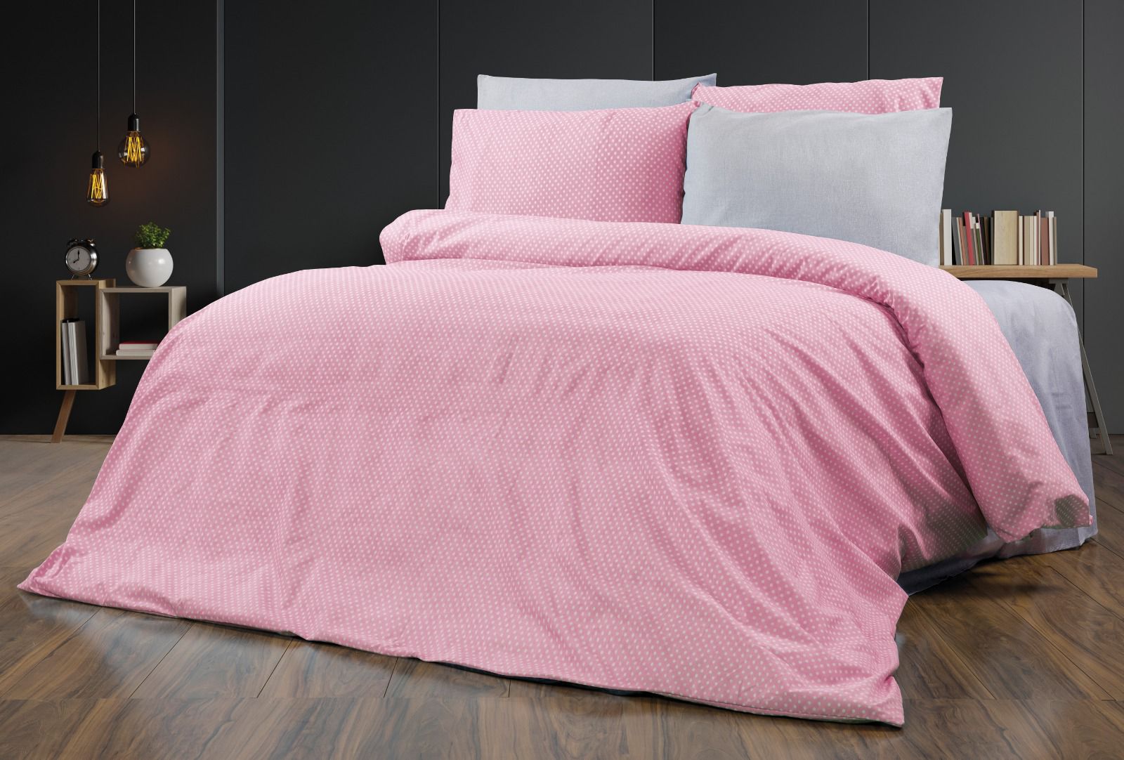 TEK KİŞİLİK NEVRESİM TAKIMI 150*200 PEMBE BEYAZ PUANTİYELİ *