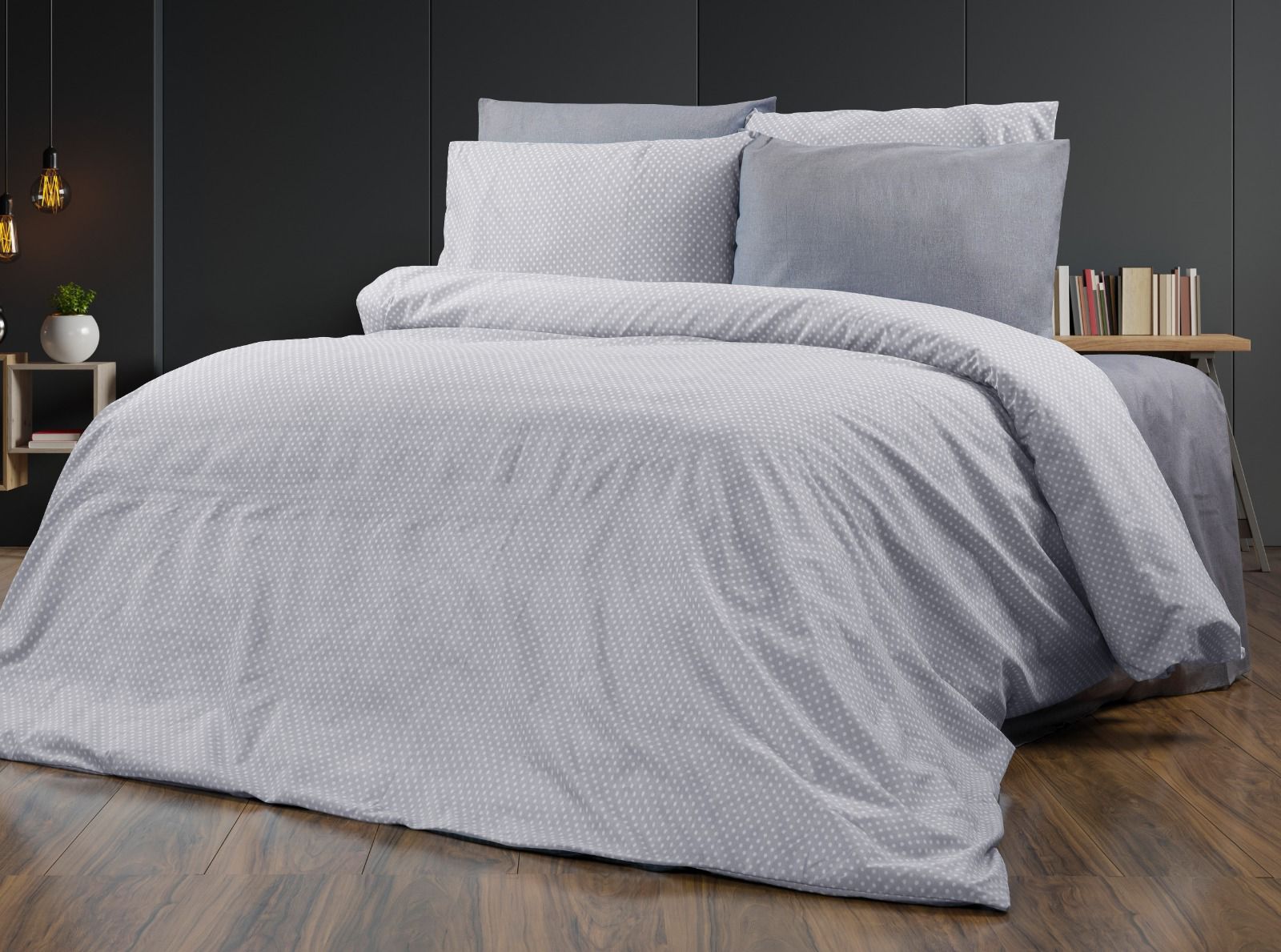TEK KİŞİLİK NEVRESİM TAKIMI 150*200 GRİ BEYAZ PUANTİYELİ *