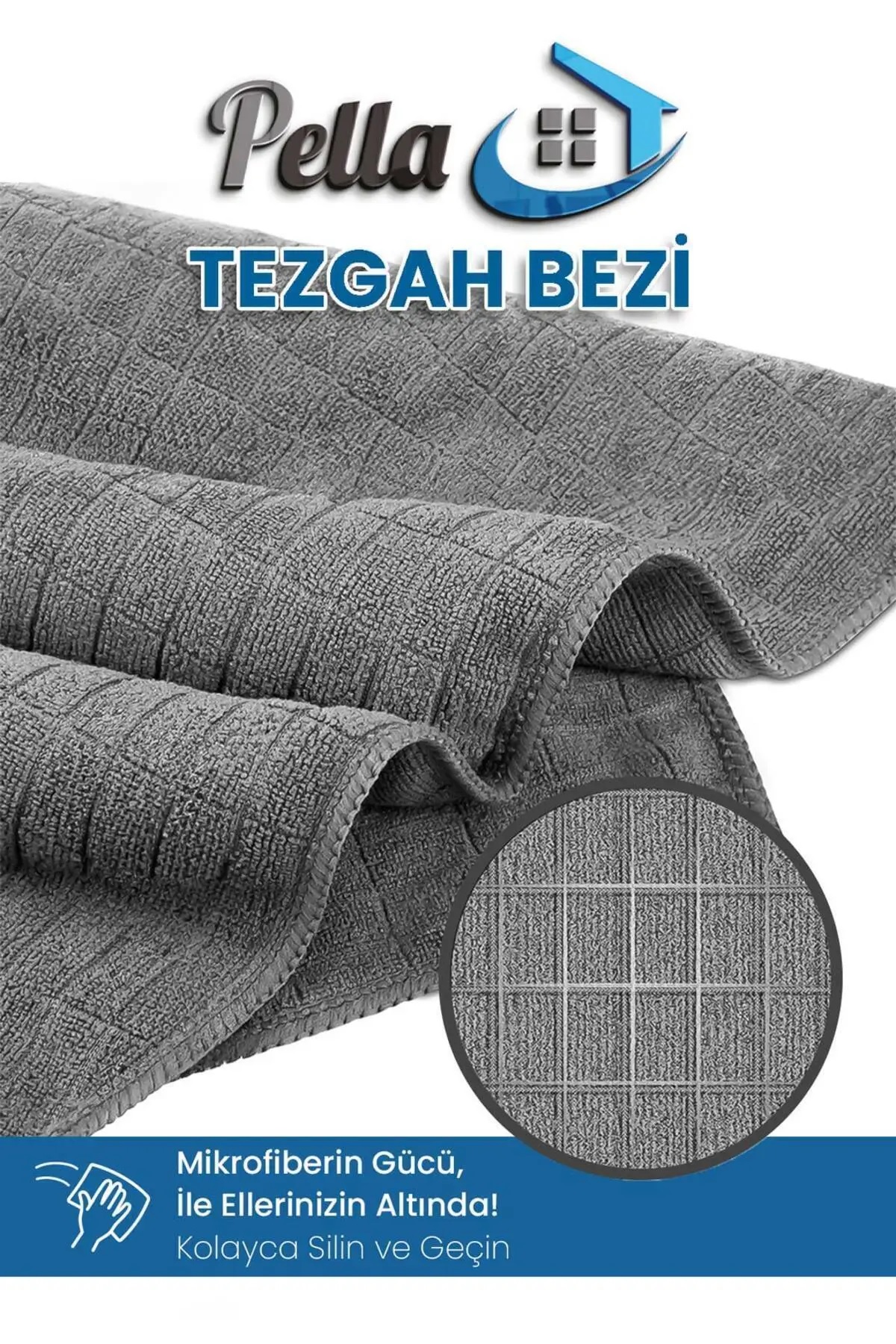 Pella 3 lü Tezgah Mutfak Bezi ( GRİ ) Mikrofiber 40*40   *